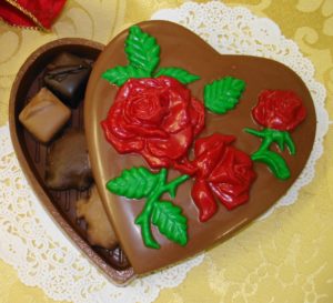 Rose Cover Heart Box Filled With Chocolates